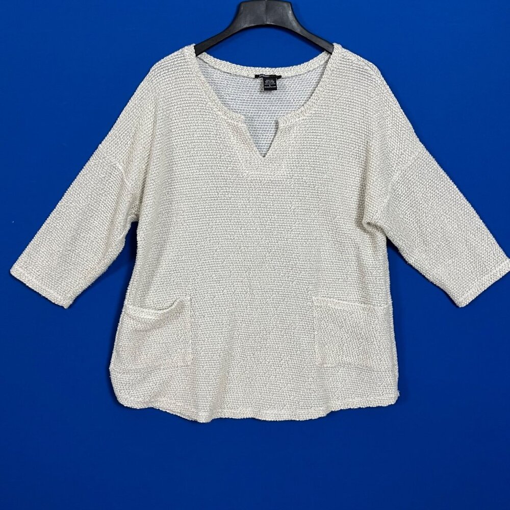 Robert Louis Womens Tunic Loose Weave Cream Pockets V-Neck Size Large